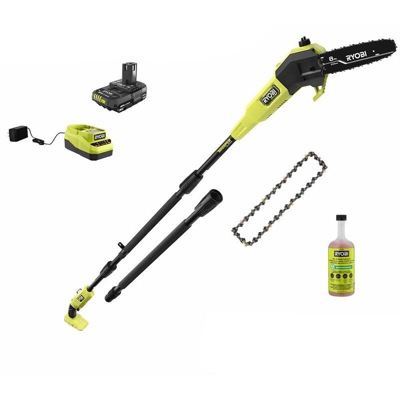 RYOBI ONE+ HP 18V Brushless Whisper Series 8 in. Motosierra de poste inalámbrica con cadena extra, barra y aceite para cadena, batería y cargador - P2580-CMB1
