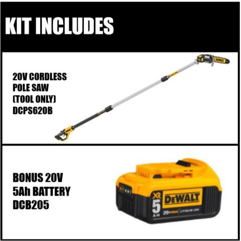 Sierra de poste eléctrica inalámbrica DEWALT de 8 pulgadas con batería de 5Ah - DCPS620BW205