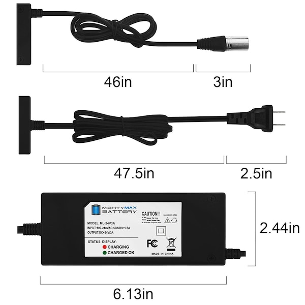 Mighty Max Battery 24V 3Amp Merits P320/P3201/P32011/P32012 Scooter Battery Charger - MAX3497055