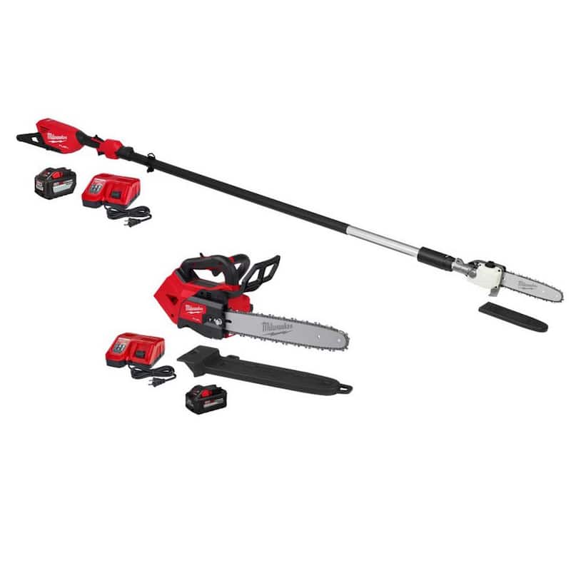 Sierra de poste telescópica inalámbrica sin escobillas Milwaukee M18 FUEL de 10 pulgadas y 18V con motosierra de mango superior de 14 pulgadas, (2) baterías, (2) cargadores - 3013-21-2826-21T
