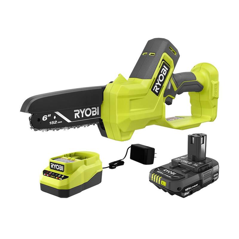 RYOBI ONE+ 18V 6 in. Podadora compacta inalámbrica con Mini motosierra con batería de 2.0 Ah y cargador - PCLCW01K