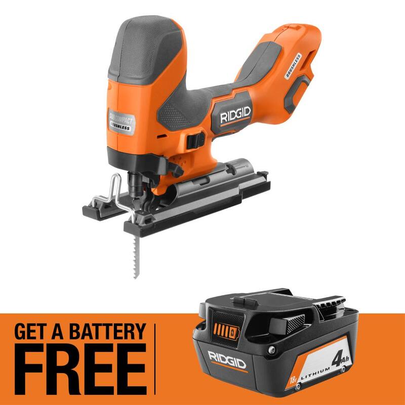 Sierra de calar de agarre tipo barril inalámbrica sin escobillas RIDGID 18V SubCompact con batería de iones de litio de 4.0 Ah GRATIS - R86346B-AC87004