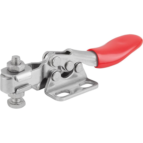 Kipp Toggle Clamp Standard L=79, Form:A Stainless Steel, Horizontal Foot, Comp:Plastic, Comp:Red, F2=500 - K1240.110500