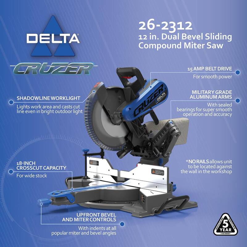 Sierra ingletadora deslizante de bisel dual Delta de 12 pulgadas - 26-2312.