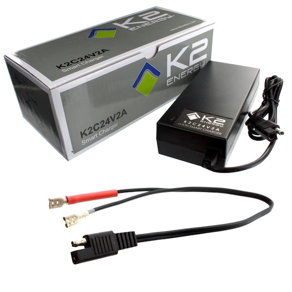 K2 Energy K2C24V2A 24V 2Ah LiFePO4 Charger with Faston 250 Connectors - K2C24V2A02