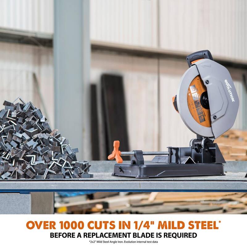 Si embargo, el corte de sierra Evolution Power Tools de 15 amperios de 14 pulgadas con V-Block y hoja de 32 dientes multifuncional - R355CPS.