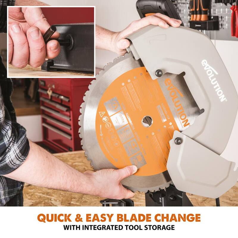 Si embargo, el corte de sierra Evolution Power Tools de 15 amperios de 14 pulgadas con V-Block y hoja de 32 dientes multifuncional - R355CPS.