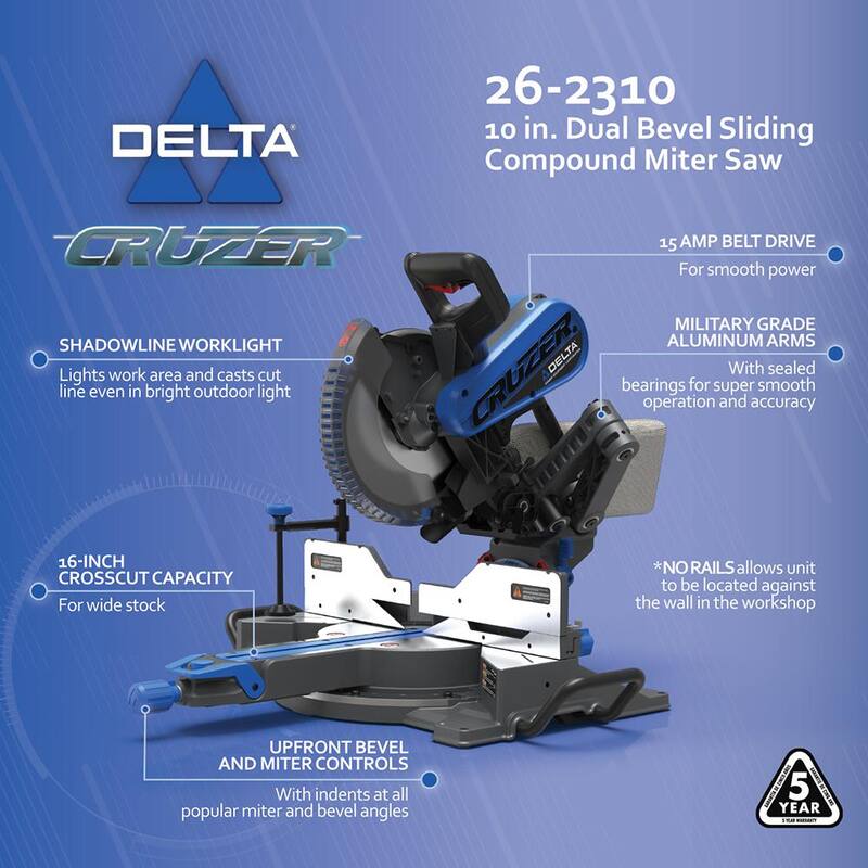 Sierra ingleteadora compuesta deslizante de bisel doble Delta 10 en Cruzer - 26-2310