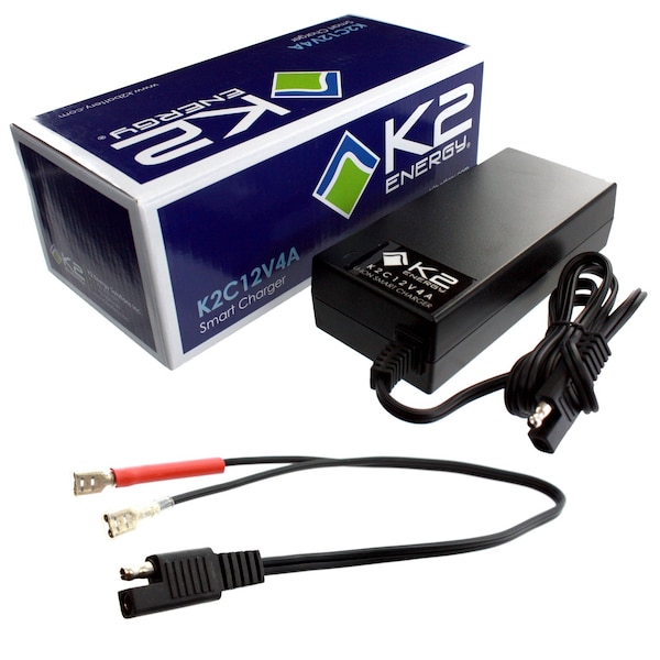 K2 Energy K2C12V4A 12V 4Ah LiFePO4 Charger with Faston 250 Connectors - K2C12V4A02
