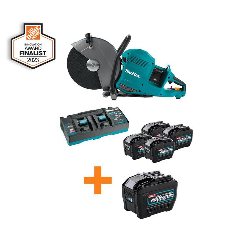 Kit de cortadora de energía sin escobillas Makita 80V máx (40V máx X2) XGT de 14 pulgadas con 4 baterías (8.0Ah) y batería 40V máx XGT 8.0Ah - GEC01PL4-BL4080