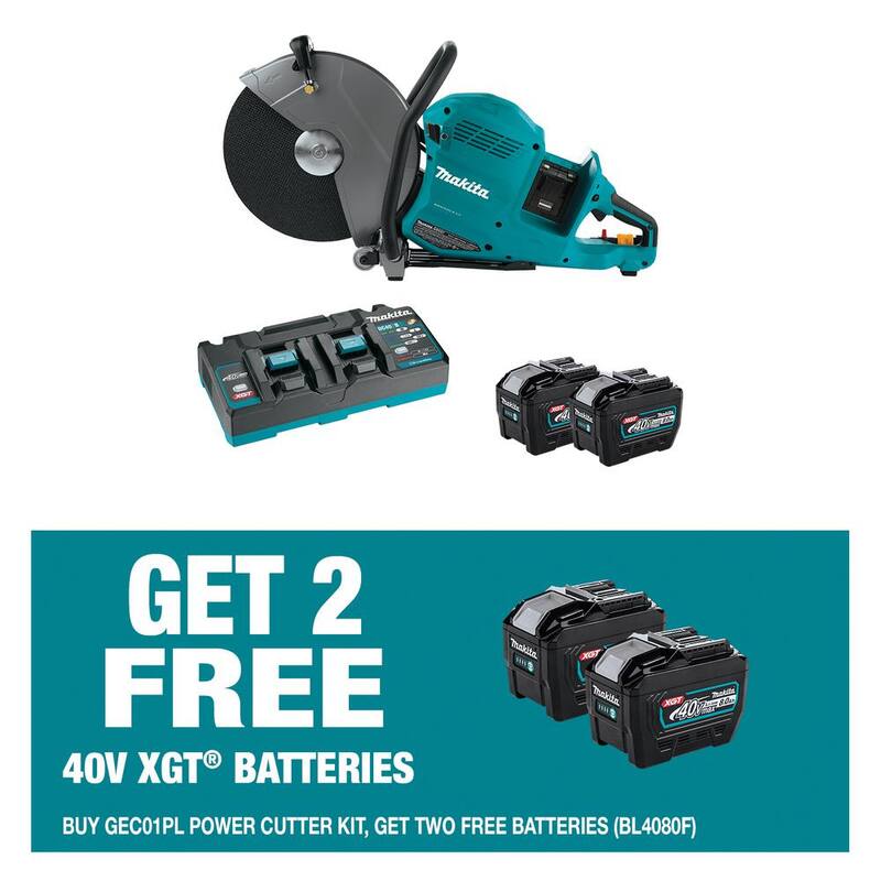Kit de Cortadora de Poder sin Escobillas Inalámbrica Makita 80V max (40V max X2) XGT de 14 pulgadas (8.0Ah) con 2 baterías de bonificación de 8.0Ah - GEC01PLBL4080F