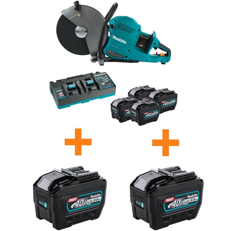 Kit de cortadora de energía inalámbrica sin escobillas Makita 80V max (40V max X2) XGT de 14 pulgadas con 4 baterías (8.0Ah) y 2 baterías adicionales de bonificación de 8.0Ah - GEC01PL4BL40802