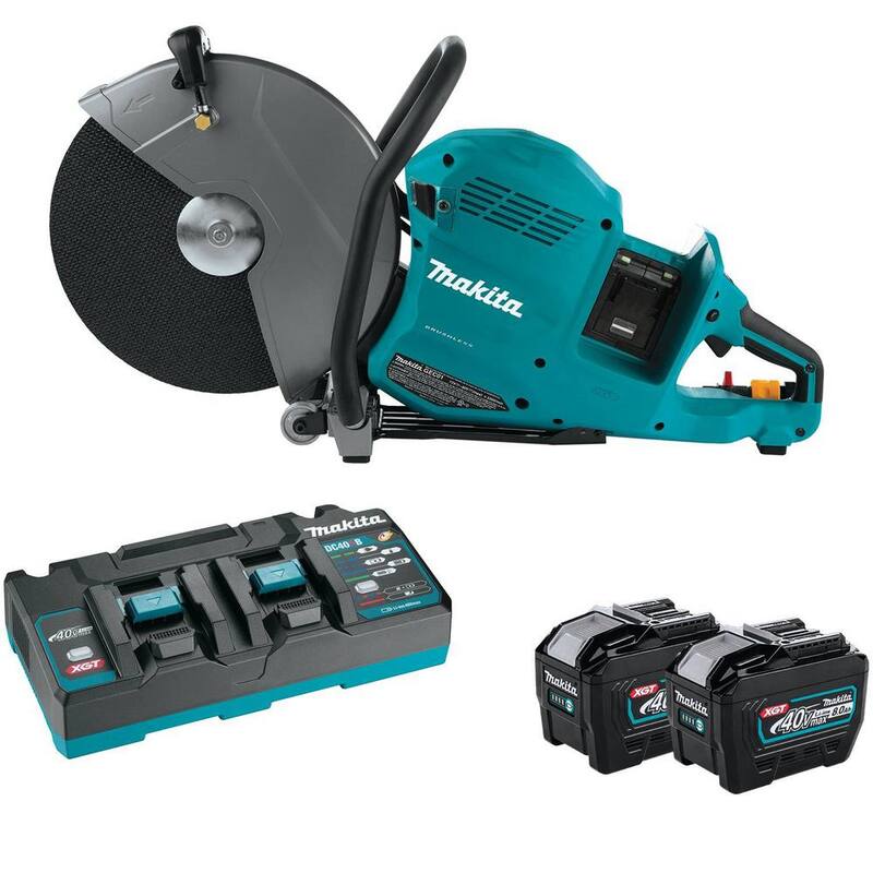Kit de cortadora de energía inalámbrica sin escobillas Makita 80V max (40V max X2) XGT de 14 pulgadas con 4 baterías (8.0Ah) y 2 baterías adicionales de bonificación de 8.0Ah - GEC01PL4BL40802