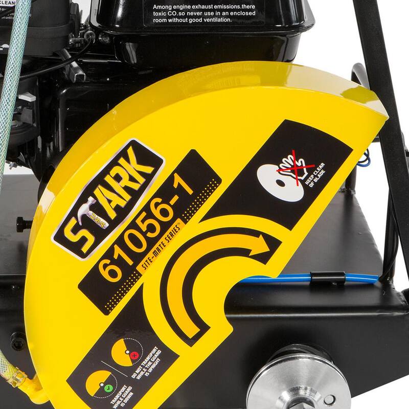 Cortadora de concreto de pie Stark 6.5 HP de 14 pulgadas con unidad cortadora de piso con tanque de agua de 3.15 galones y sistema de riego por aspersión - 61056-1H