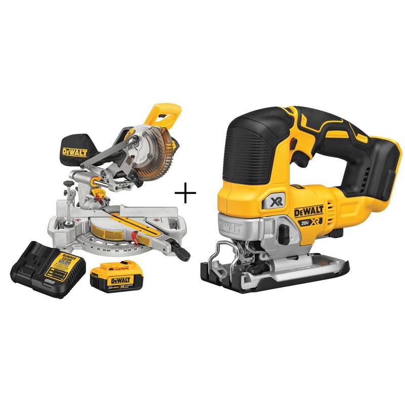 Sierra ingleteadora deslizante inalámbrica DEWALT 20V MAX de 7-1/4 pulgadas, sierra caladora inalámbrica y (1) batería de 20V 4.0Ah - DCS361M1W334B