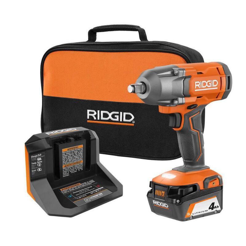 Kit de llave de impacto inalámbrica RIDGID de 18V con batería de 4.0 Ah y cargador - R86215K