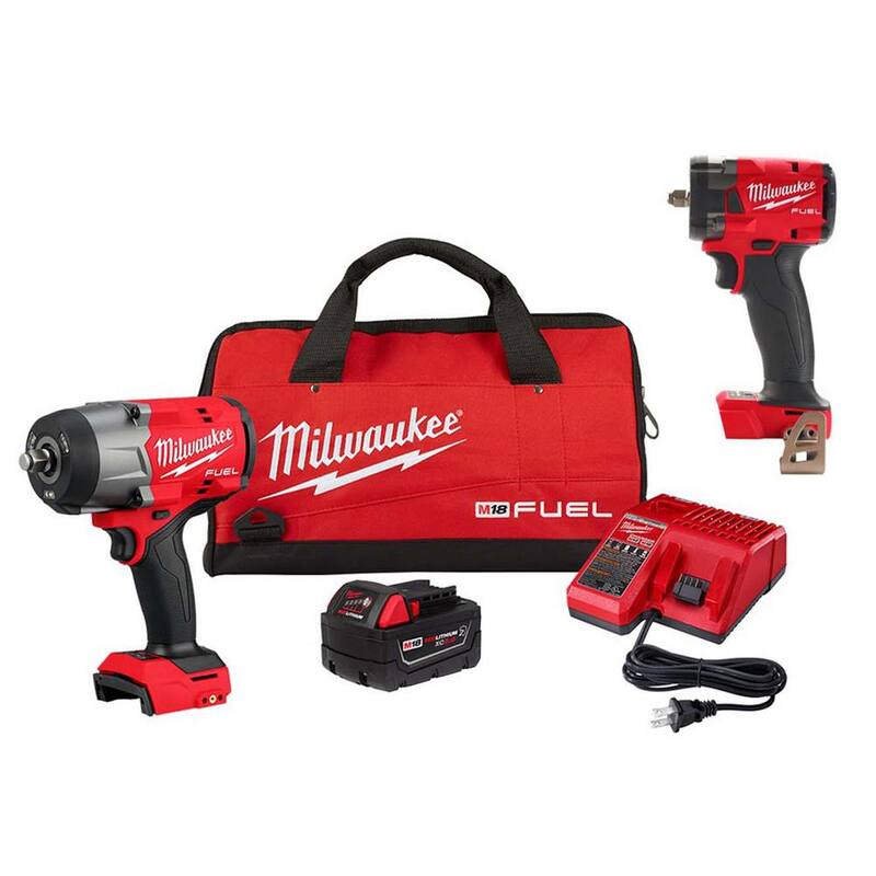 Milwaukee M18 FUEL 18V Llave de Impacto Inalámbrica de 1/2 pulg. y 3/8 pulg. con Motor Sin Escobillas de Iones de Litio con Anillo de Fricción Kit con Batería de 5.0 Ah - 2967-21B-2854-20
