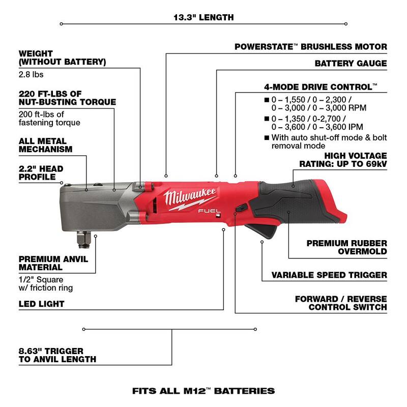 Juego de llaves de impacto angular recto inalámbricas sin escobillas Milwaukee M12 FUEL de 12V de 3/8 y 1/2 pulgadas (2 herramientas) - 2564-22-2565-20