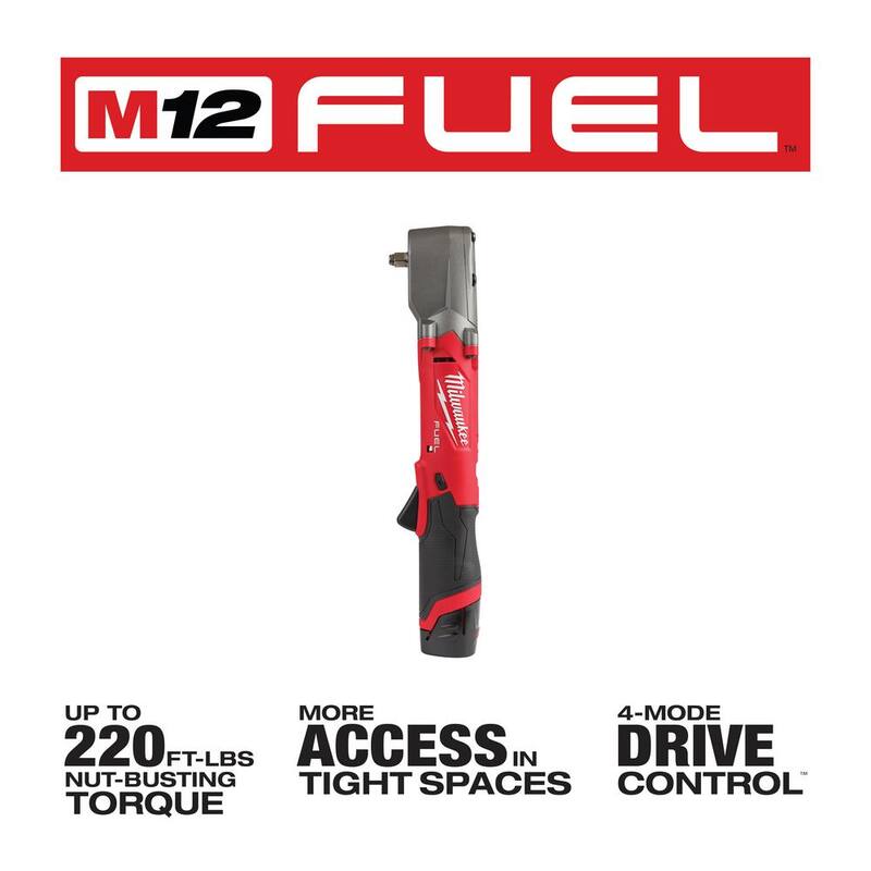 Juego de llaves de impacto angular recto inalámbricas sin escobillas Milwaukee M12 FUEL de 12V de 3/8 y 1/2 pulgadas (2 herramientas) - 2564-22-2565-20
