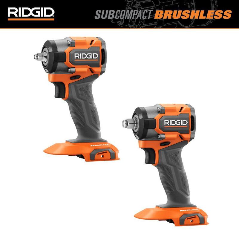 Llave de impacto inalámbrica sin escobillas RIDGID 18V SubCompact de 3/8 de pulgada y llave de impacto inalámbrica sin escobillas RIDGID 18V SubCompact de 1/2 de pulgada (solo herramientas) - R872102SBN