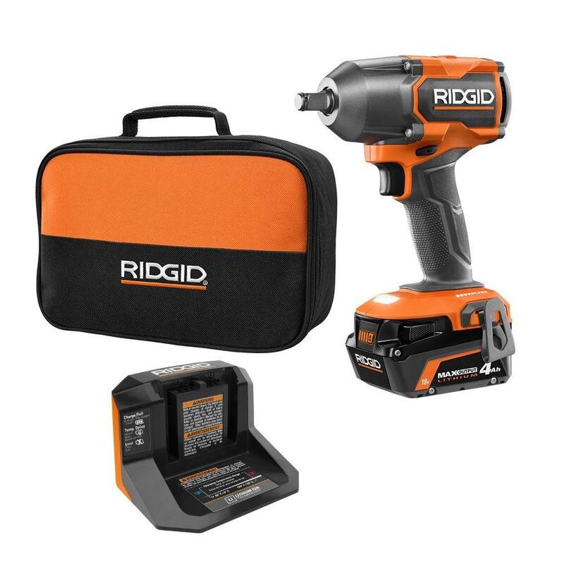 Llave de impacto inalámbrica sin escobillas de 18V 1/2 pulgadas RIDGID con batería de 4.0 Ah y cargador - R86012K