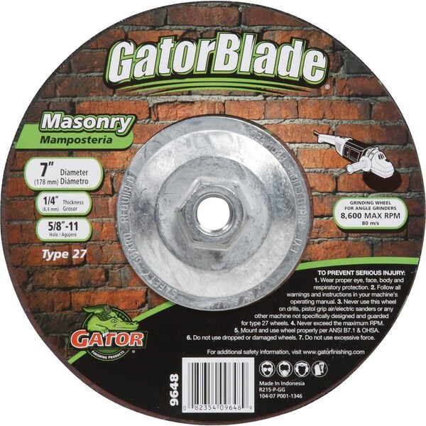 Gator Finishing Blade Type 27 7 In. x 1/4 In. x 5/8 In.-11 Masonry Cut-Off Wheel - 9648