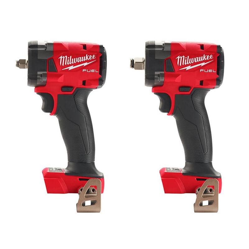 Llave de Impacto Compacta Inalámbrica sin Escobillas de Litio-Ion de 18V Milwaukee M18 FUEL Gen-2 de 3/8 y 1/2 pulgadas con Anillo de Fricción (2 herramientas) - 2854-20-2855-20