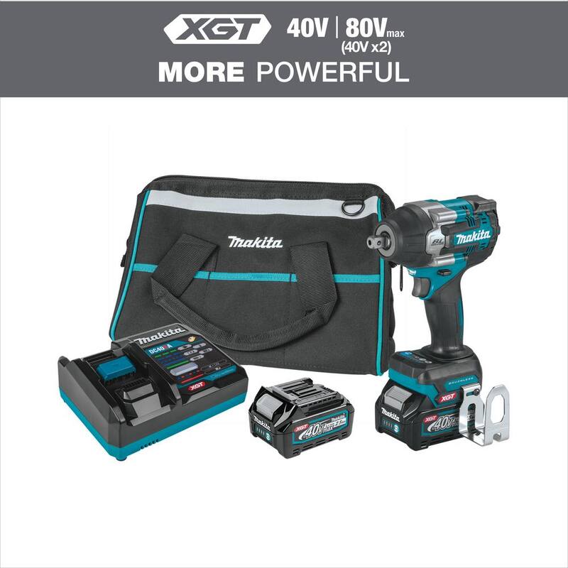 Kit de Llave de Impacto Inalámbrica sin Escobillas de 4 Velocidades de Medio Par de Torsión de 1/2 pulg. de Makita 40V max XGT con yunque de retención, 2.5Ah - GWT08D
