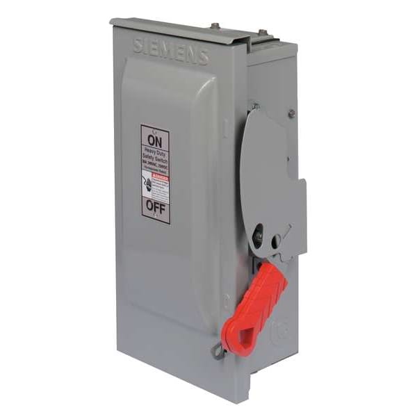 Interruptor de seguridad Siemens con fusible, servicio pesado, 600V AC, 3PST, 100 A, NEMA 3R - HF363R