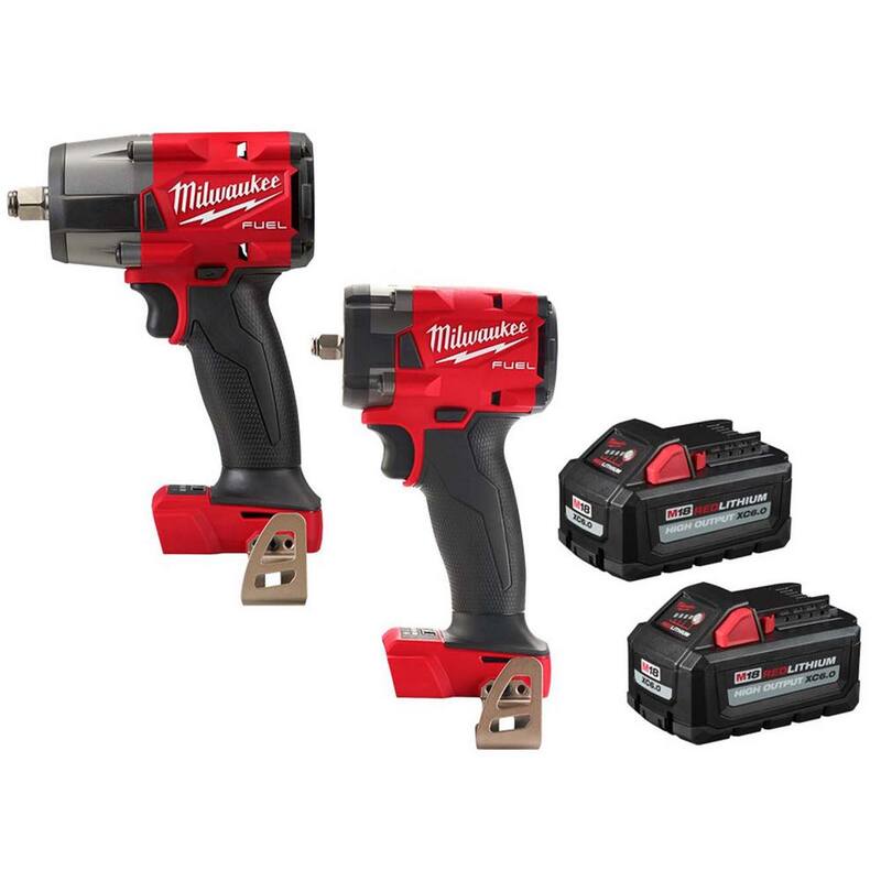 Llave de impacto inalámbrica Milwaukee M18 FUEL 18V Lith-Ion Brushless de 1/2 pulgadas con llave de impacto de 3/8 pulgadas y (2) baterías de alto rendimiento de 6.0Ah - 2962-20-2854-20-48-11-1862.