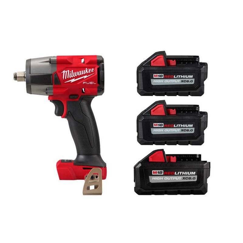 Llave de impacto inalámbrica de iones de litio sin escobillas de torsión media Milwaukee M18 FUEL Gen-2 de 18 voltios con anillo de fricción y (3) baterías - 2962-20-48-11-1880-48-11-1862