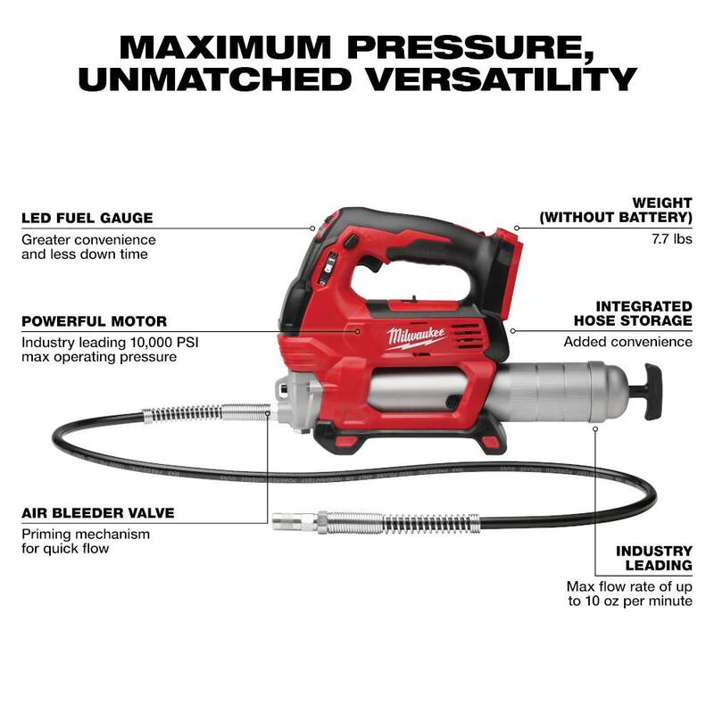 Llave de impacto inalámbrica sin escobillas Milwaukee M18 FUEL de 18V con anillo de fricción, juego con pistola de grasa - 2967-21B-2646-20