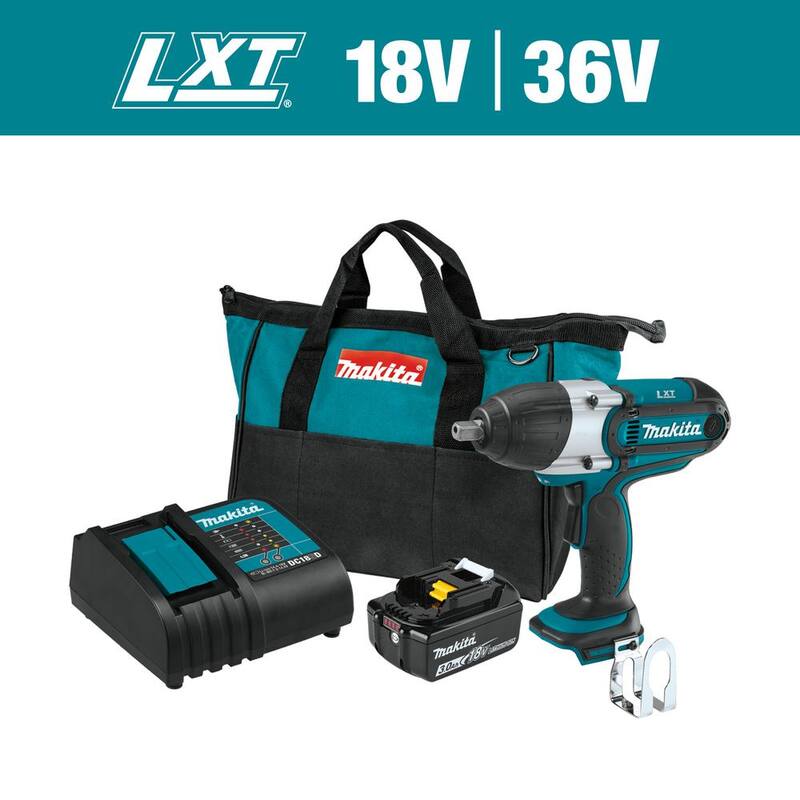 Juego de llave de impacto inalámbrica Makita 18V LXT de iones de litio de 1/2 pulg. con cuadro, (3.0Ah) - XWT04S1.
