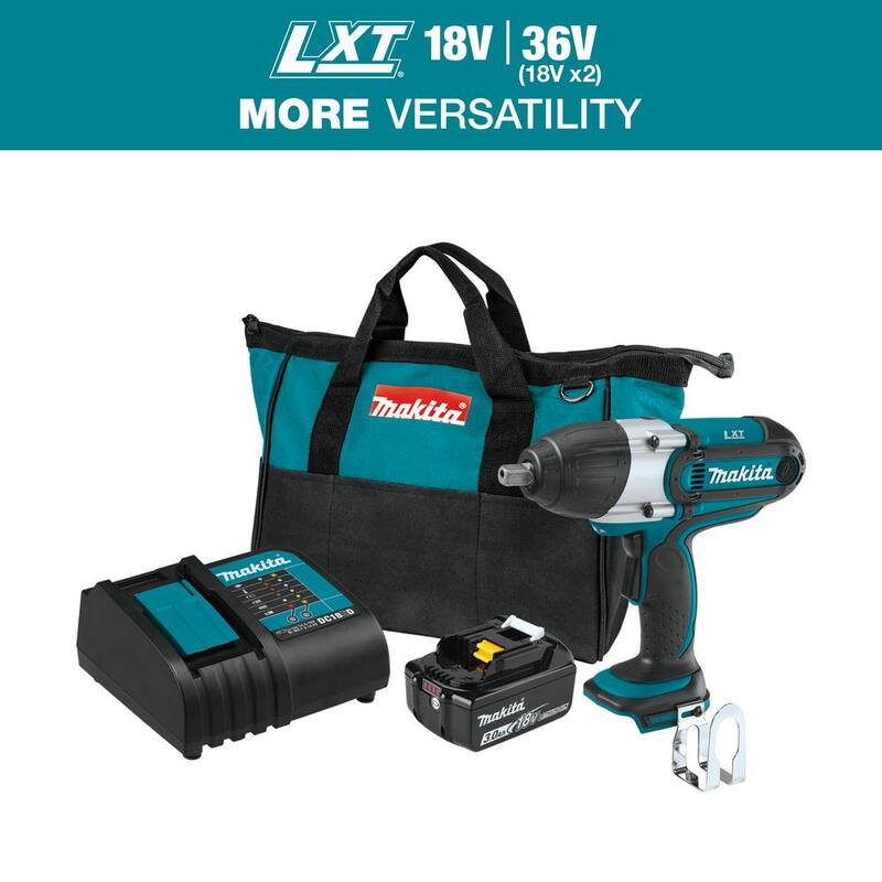 Juego de llave de impacto inalámbrica Makita 18V LXT de iones de litio de 1/2 pulg. con cuadro, (3.0Ah) - XWT04S1.