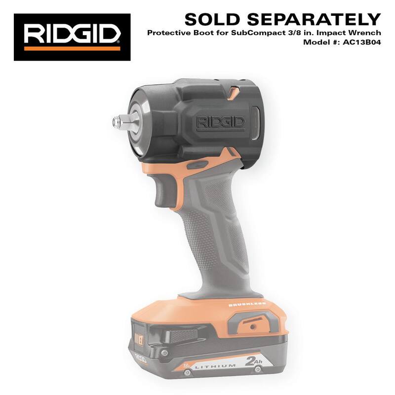 RIDGID Juego de llave de impacto inalámbrica compacta sin escobillas de 3/8 pulgadas de 18 V con batería de 2.0 Ah, cargador y bolso - R872071K