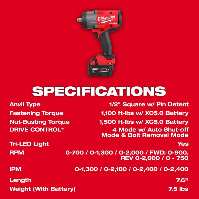 Juego de llave de impacto inalámbrica de alto par Milwaukee M18 FUEL 18V de iones de litio sin escobillas de 1/2 pulgadas con llave de impacto compacta de 3/8 pulgadas - 2967-22-2854-20.