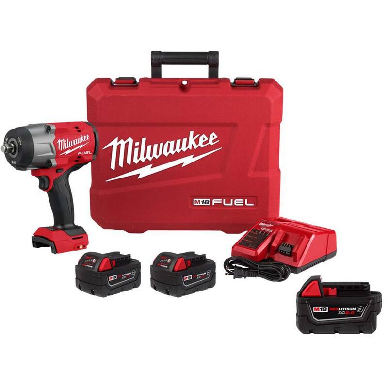 Milwaukee M18 FUEL Llave de Impacto Inalámbrica sin Escobillas de Litio de 18V de 1/2 Pulgada de Alto Par con Anillo de Fricción y Kit con (3) Baterías - 2967-22-48-11-1850R