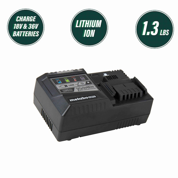Metabo Hpt 18V/36V MV Cordless Li-Ion Slide Rapid Battery Charger w/ USB Port - UC18YSL3M