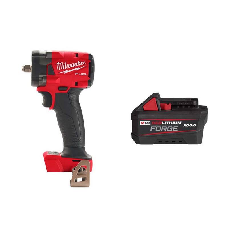 Llave de impacto compacta inalámbrica Milwaukee M18 FUEL GEN-3 de 18 V con tecnología de iones de litio sin escobillas y anillo de fricción, con batería FORGE de 6.0 Ah - 2854-20-48-11-1861