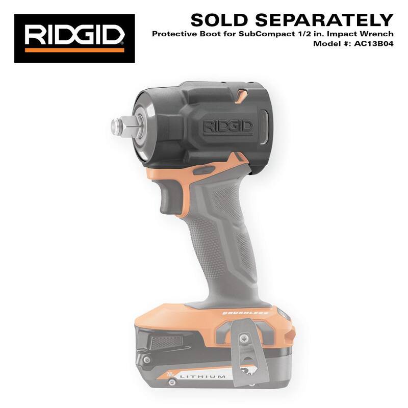 Llave de impacto inalámbrica sin escobillas RIDGID 18V SubCompact de 1/2 pulgadas (herramienta solamente) - R872081B