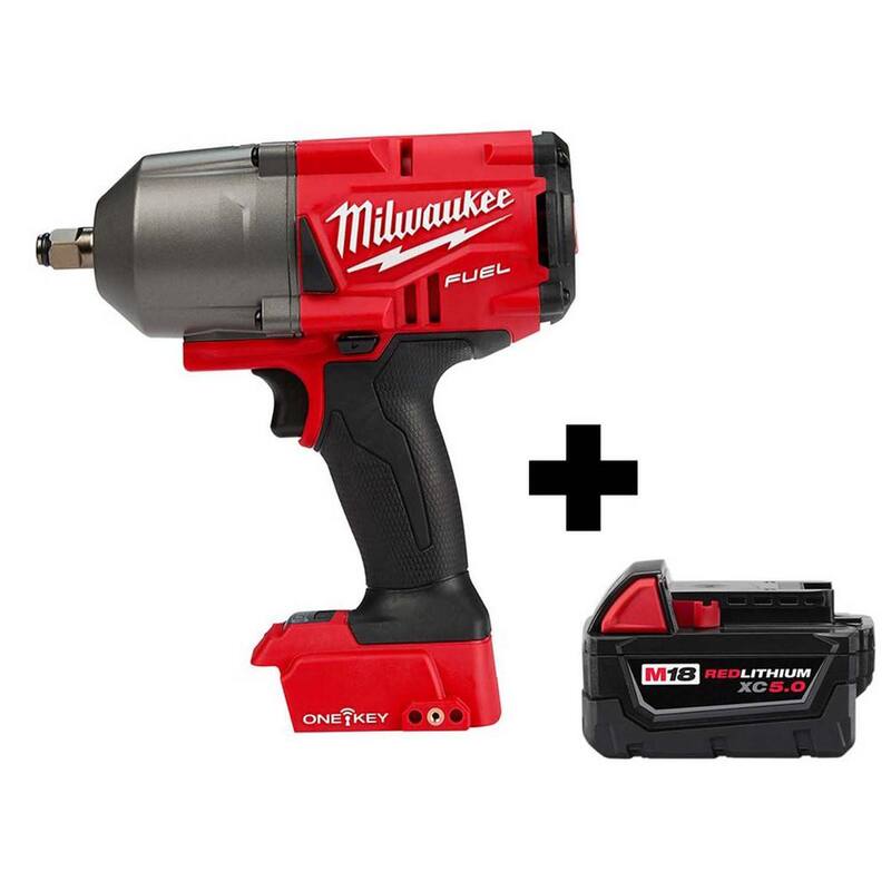 Llave de impacto inalámbrica sin escobillas de iones de litio de 18V Milwaukee M18 FUEL ONE-KEY con anillo de fricción, batería M18 5.0 Ah - 2863-20-48-11-1850