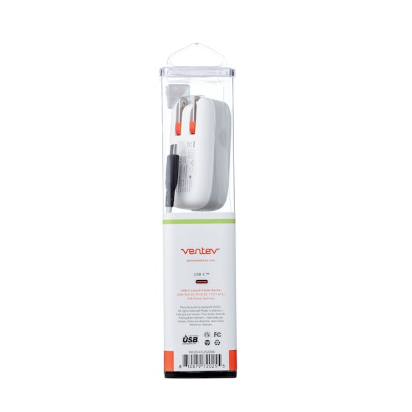 Ventev 20W PD USB C Wall Charger and USB C to USB C Cable 3.3ft, White - WC20-CC252204