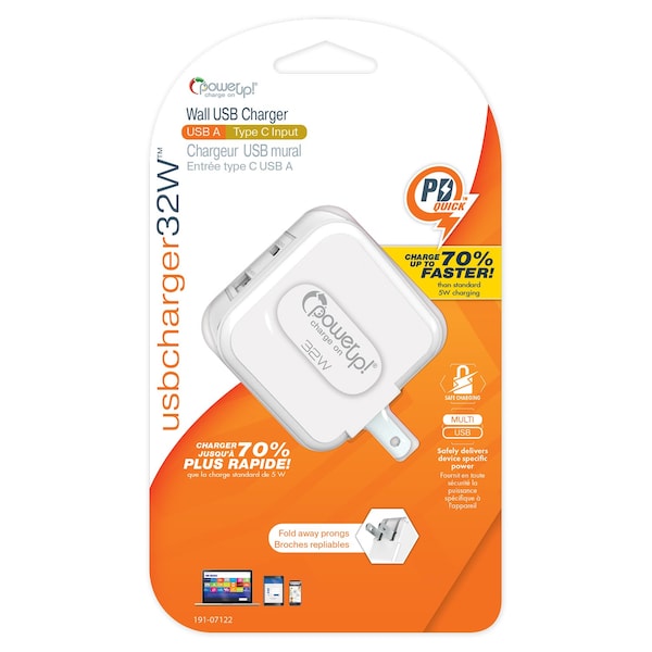 Power Up! USB Charger-Wall Plug 32w 2 Ports USB USB-C - 191-07122
