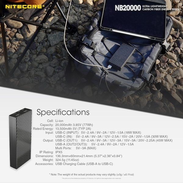 Nitecore NB20000 QC USB & USB-C 4 Port 20000mAh Power Bank - NB20000