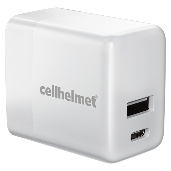 Cellhelmet USB A and USB C Dual Wall Charger 20W PD, White - WALL-PD-20W-A-C