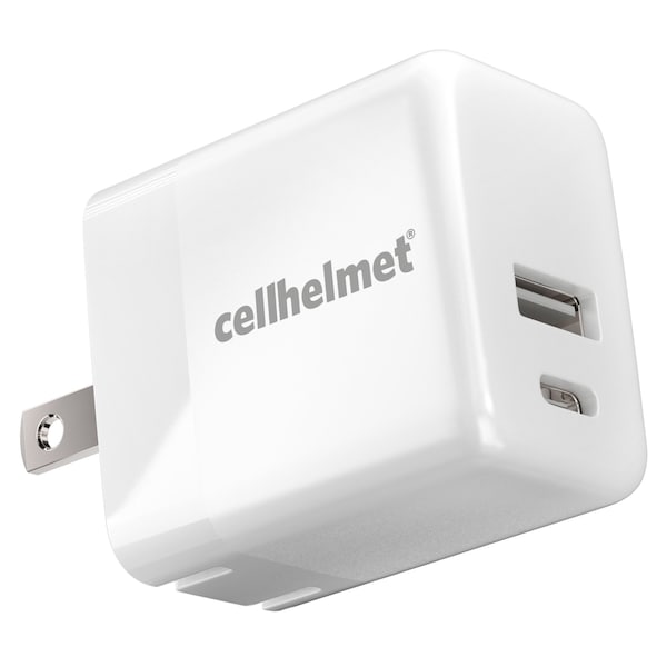Cellhelmet USB A and USB C Dual Wall Charger 20W PD, White - WALL-PD-20W-A-C