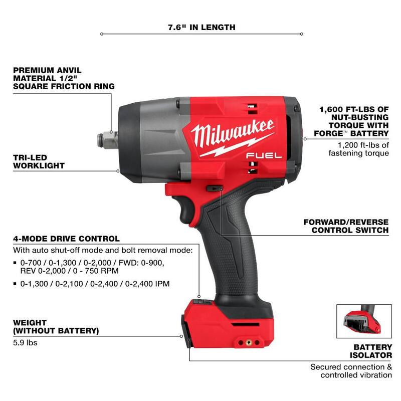 Llave de impacto inalámbrica sin escobillas Milwaukee M18 FUEL de 18V de 1 pulgada y 1/2 pulgada con anillo de fricción (2 herramientas) - 2867-20-2967-20