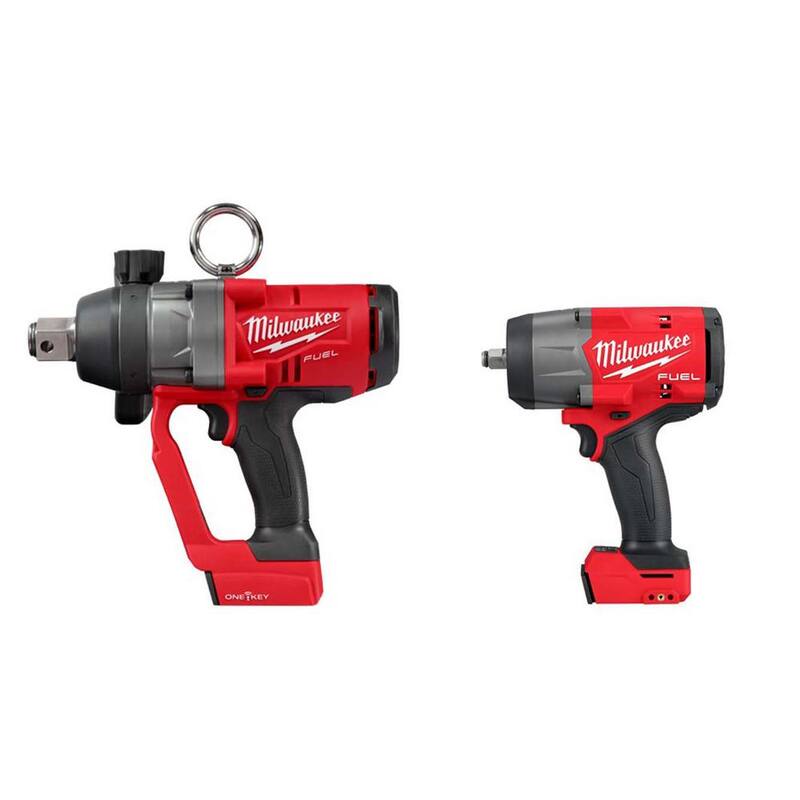 Llave de impacto inalámbrica sin escobillas Milwaukee M18 FUEL de 18V de 1 pulgada y 1/2 pulgada con anillo de fricción (2 herramientas) - 2867-20-2967-20