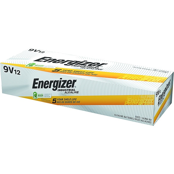 Energizer Industrial 9V Alkaline Battery, 9V DC, 12 Pack - EN22