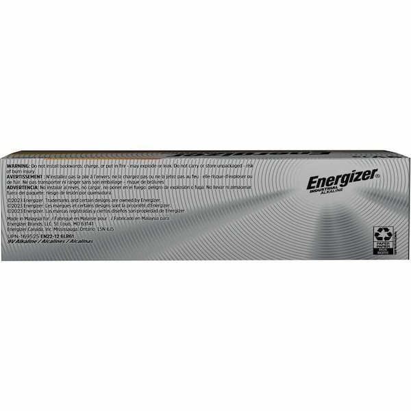 Energizer Industrial 9V Alkaline Battery, 9V DC, 12 Pack - EN22